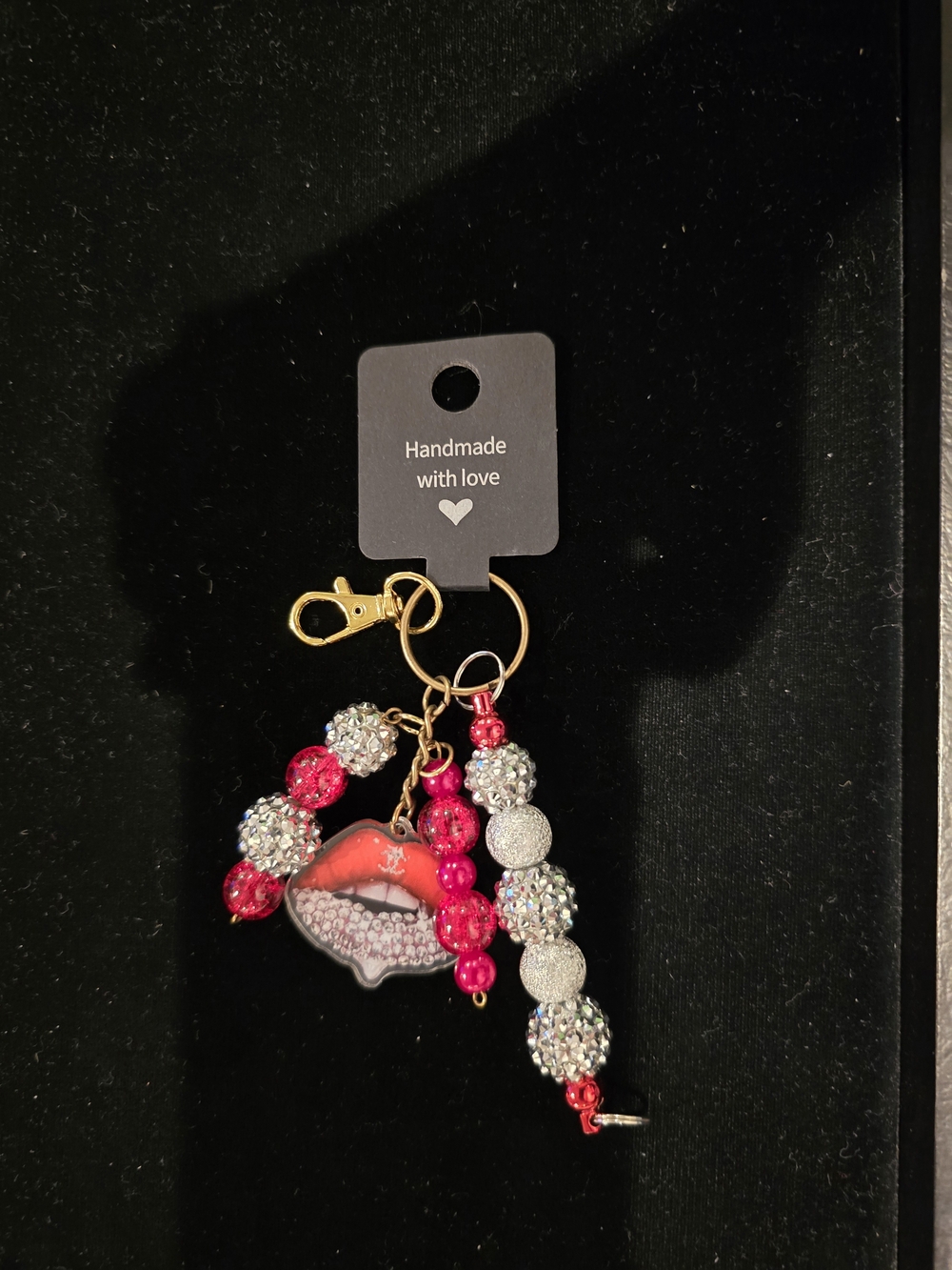 Handmade Pink Beaded Lip Keychain Charm